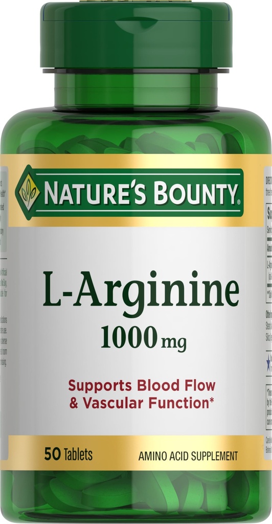 De natuur van Bounty L-Arginine 1000mg voor het ondersteunen van de bloedstroom en de bloedvatfunctie, Non-GMO, Glutenvrij, 50 tabletten