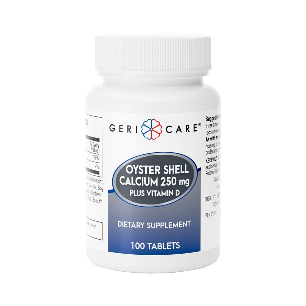Gericare Oyster Shell Calcium 250mg, Vitamine D 125IE Tabletten, Bone Health Nutritional Supplement, 100 Telling (Pack of 1)