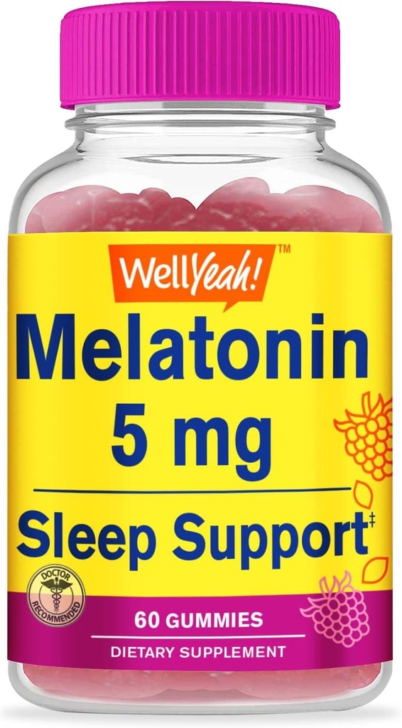 WellYeah Melatonine Gummies 5 mg - Natuurlijke Smaken - Drug-Gummy Supplement - Glutenvrij en Gelatinevrij, Vegetarisch - 60 Gummies