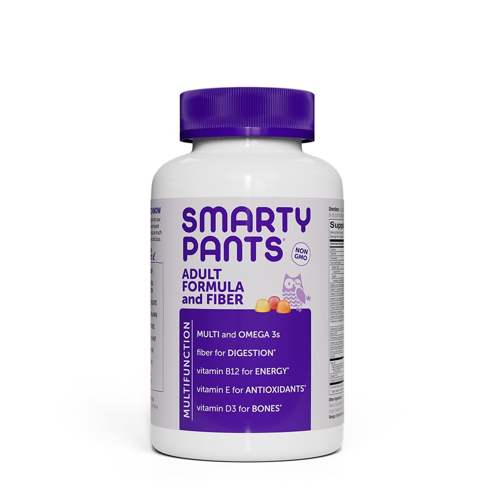 SmartyPants Fiber Supplement & Multivitamin for Men & Women: Multivitamin Fiber Gummies with Vitamin D3, C, Vitamin B12, B6, A, K & Zinc, Omega 3 Fish Oil (EPA/DHA), Biotin, 180 Count (30 Day Supply)
