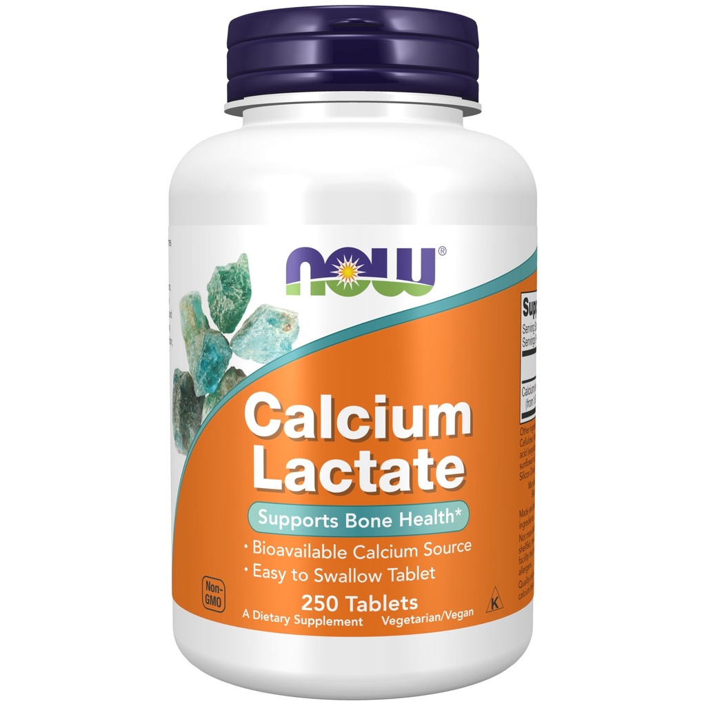 NU Foods Supplementen, Calcium Lactaat, Ondersteunt Bone Health, Gemakkelijk doorslikken Tablet, 250 tabletten