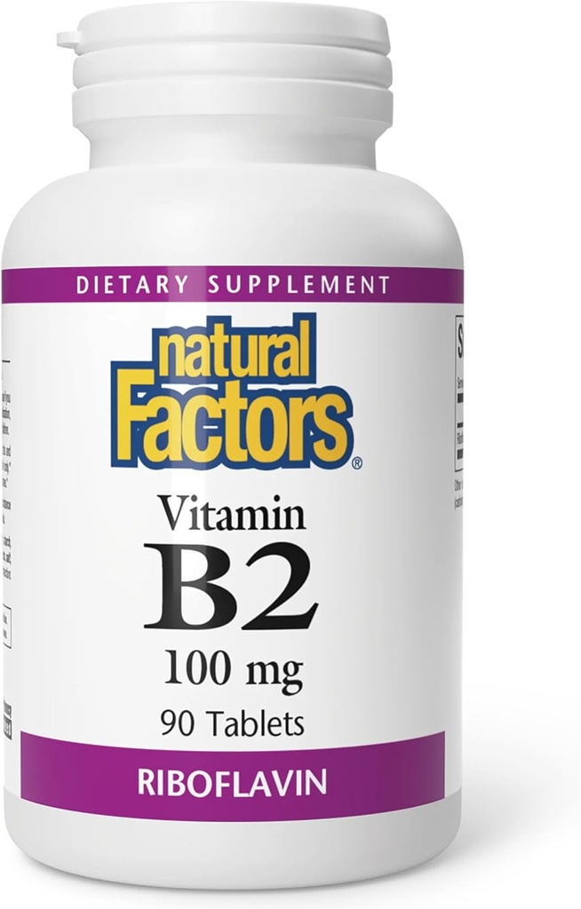 Natuurlijke factoren - Vitamine B2 Riboflavine 100mg, Ondersteuning voor energie en normaal metabolisme, 90 tabletten