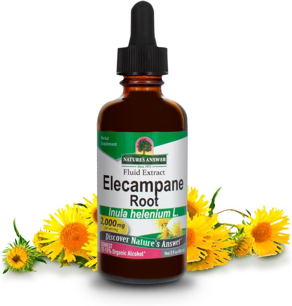 Natuur Antwoord Elecampane Root 2 oz. Low Organic Alcohol 2000mg - Kruidensupplement - Niet GGO & Kosher - Glutenvrij met lage alcohol 100% Veganistisch - 2 FL Oz