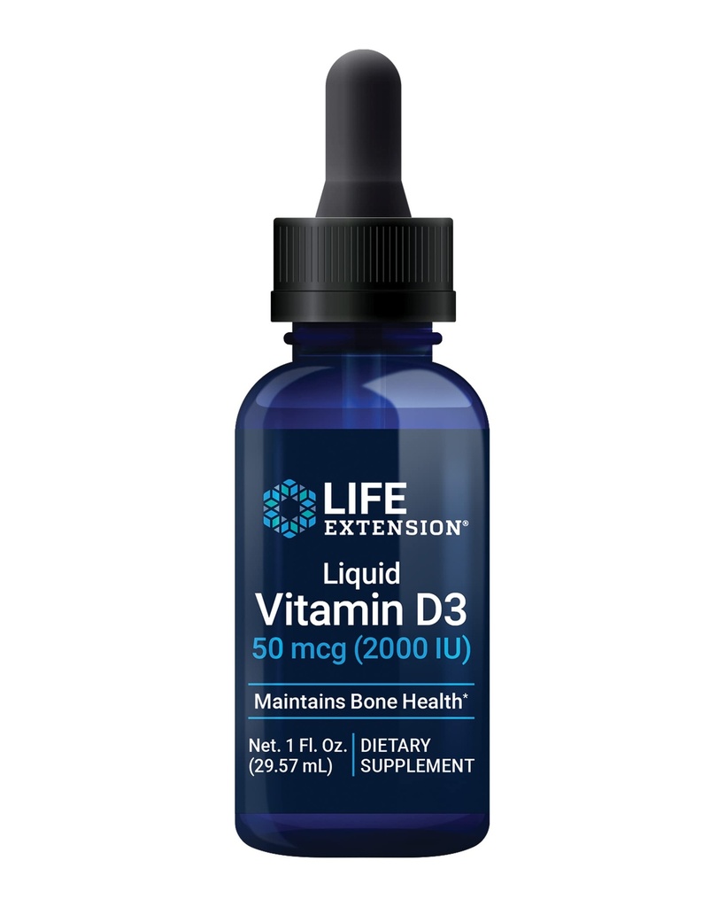 Levensverlenging Liquid Vitamin D3, 50 mcg (2000 IE), Immuunsysteemondersteuning, Bone Health, Whole-Body Health, unflavored, Gluten-Free, Non-GMO, 29,57 ml