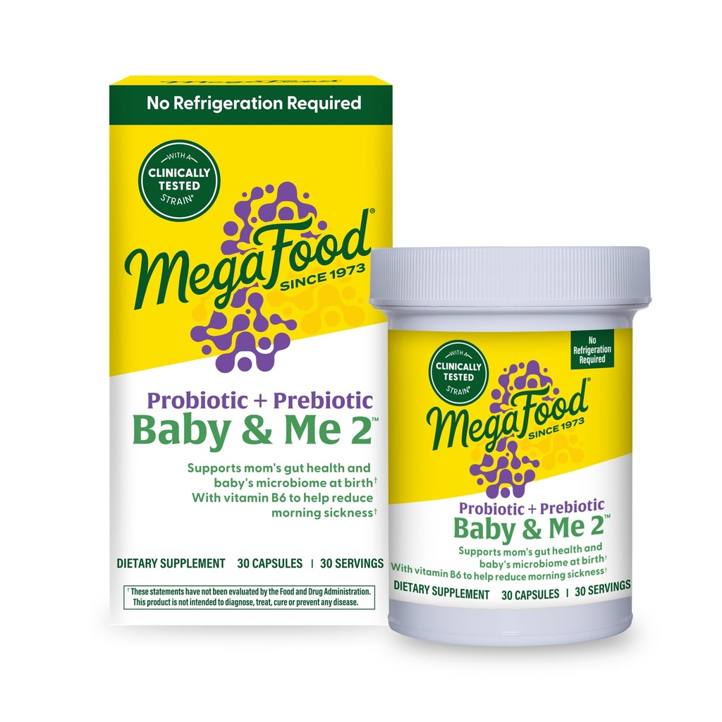 MegaFood Baby & Me 2 Prenatale Probiotica, Vegetarische Zwangerschap Prebiotica en Probiotica voor vrouwen, Digestieve Gezondheid & Immuun Ondersteuning met Vitamine B6 voor Morning Sickness Relief, 30 Capsules