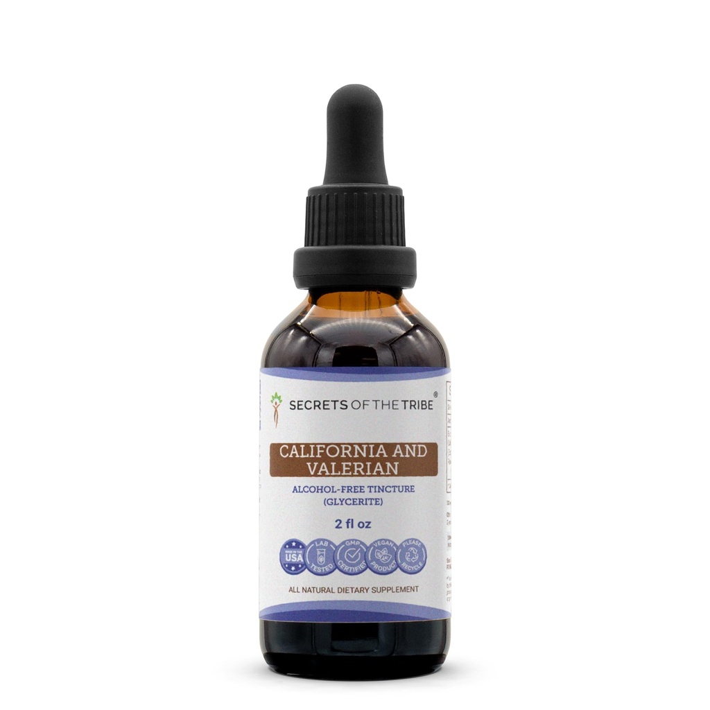 Geheimen van de stam Californië en Valeriaan Tinctuur Alcoholvrije Extract, Kruiden (Californië Poppy Herb en Bloem, Valeriaan wortel) 2 oz