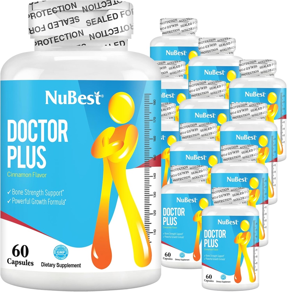 Doctor Plus - Hoogte Groei Formule - Ondersteunt Hoogte Groei, Hoogte Groei Pillen met Calcium, Vitaminen D3, Vitamine K2 (MK7) - Immuniteit en algehele gezondheid voor kinderen (10+) en Tieners - 12 Pack