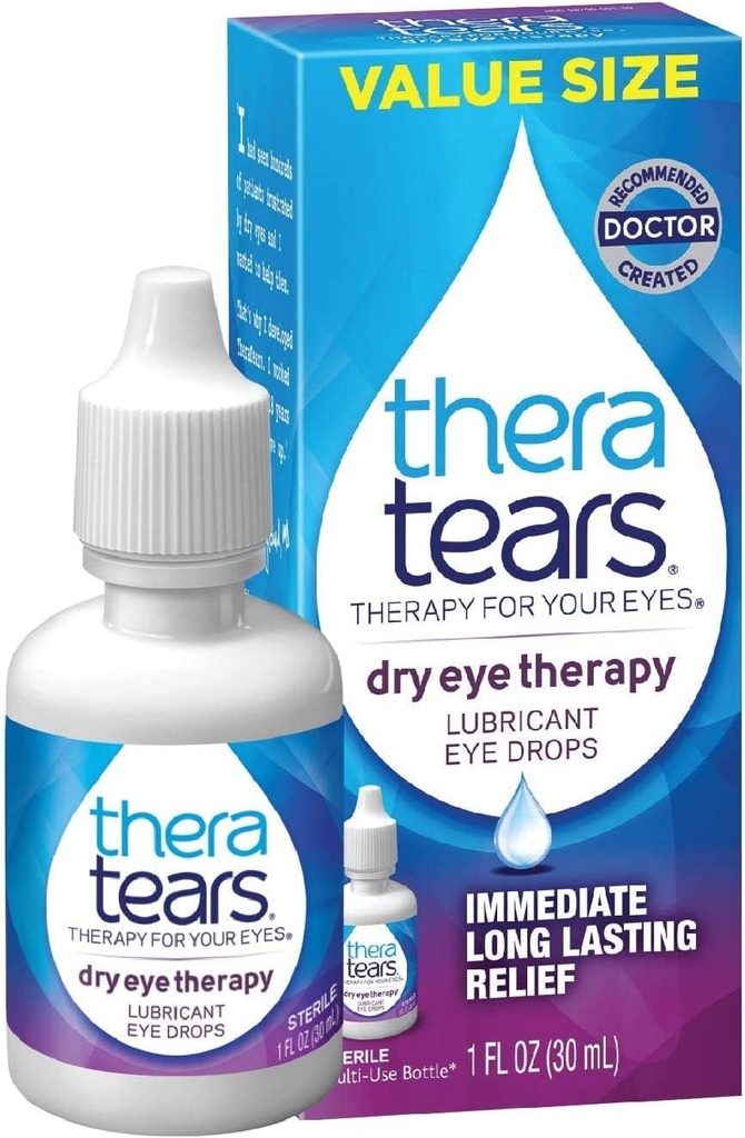 TheraTears droge oogtherapie Lubricant Eye Drops Twin Pack, (2 x 30 ml flessen) + 1,0 Fl Oz fles