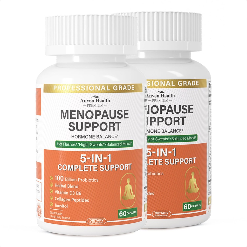 Menopauze supplementen voor vrouwen Menopauze Probiotica Relief,Vitamine D3 & B6,Ondersteunt Hot Flashes, Night Sweats, Bloating & Gut Health met Black Cohosh, Collageen 180 Veggie Caps