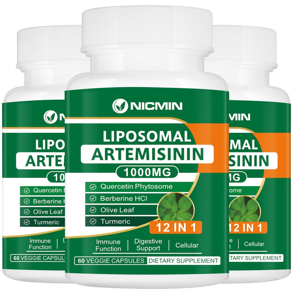 Liposomale Artemisinin Supplement 1000mg, Sweet Wormwood Extract met 200mg quercetine Phytosome, Maximale Absorptie voor Antioxidant 180 Capsules