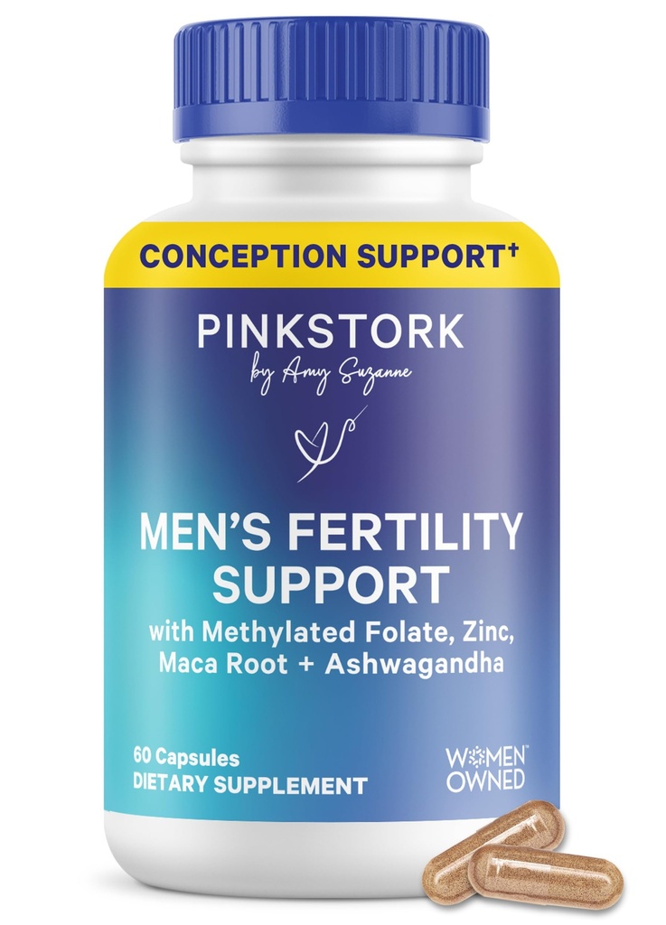 Pink Stork BlueStork Men's Fertility Support - Supports Conception for Him - Male Prenatal Vitamins with Maca Root, Ashwagandha, Folate, B12 - Sperm Heath, Drive, Motility - 60 Capsules
