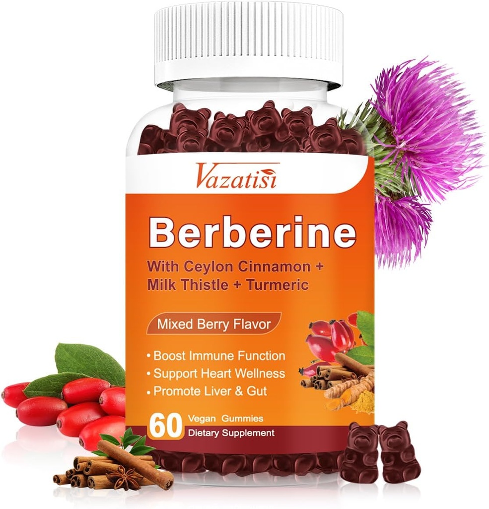 1500mg Berberine Gummies, High Potency Berberine Supplement met Ceylon Cinnamon Gummies, Kurkuma, Magnesium, Suikervrij, Non-GMO, Glutenvrij - Gemengde Berry Flavored 60 Gummies
