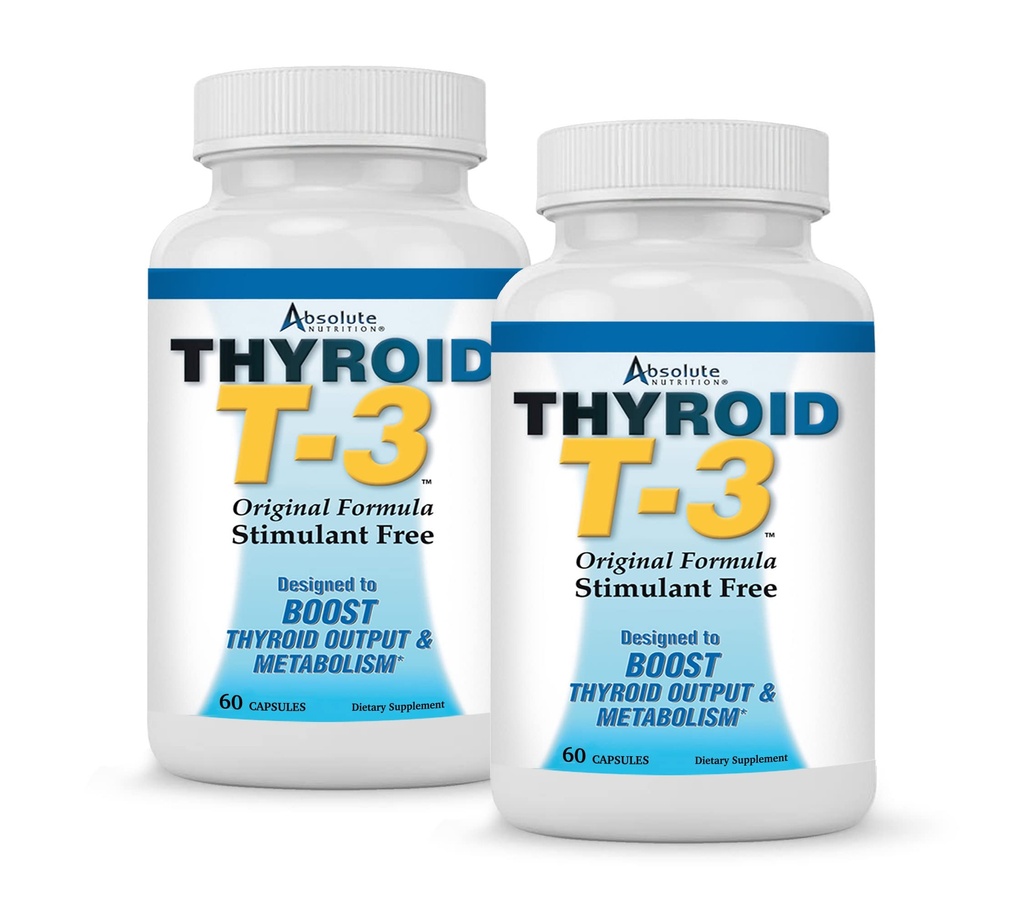 Absolute Voeding Schildklier T3 Radicale Metabole Ondersteuning voor vrouwen en mannen, Energie en Focus, Gezonde schildklier functie, Natuurlijke Formule, Niet-GMO, Geen Cafeïne, 2 Pack 60 Servers, 120 Capsules