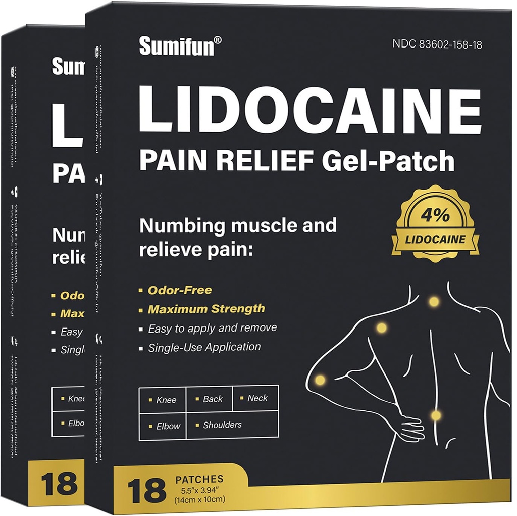 Sumifun 4% Lidocaïne pijnverlichting Patches - 36 tel Patches voor rug, schouder, spier, gewrichten, knie pijn verlichting - Lagere rug pijn verlichting producten - pijn Patches Maximale sterkte Lidocaïne