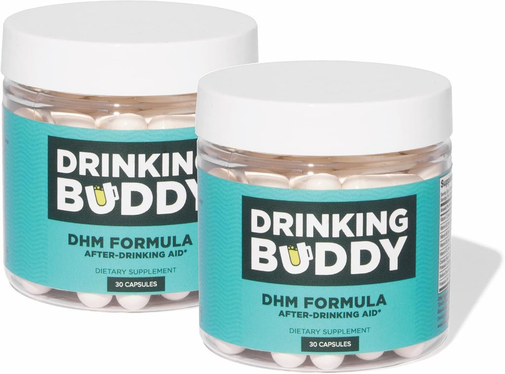 Drink Buddy (2pack, After-Drinking Aid met DHM, Prickly Pear, L-Cystine en L-Theanine, Milk Thistle, B-Vitamins, Ginger