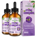 Liposomale Ashwagandha Liquid Drops 2000mg, Ashwagandha Root Extract Supplement (7% Withanolides) met Black Pepper Extract & Probiotica for Focus, Cognition & Energy - 4 FL.OZ (2 fles)