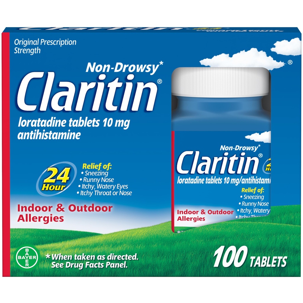 Claritine Allergie Geneeskunde voor volwassenen, 24 uur Non-Drowsy Loratadine 10 mg Pillen, Antihistamine, 100 tabletten