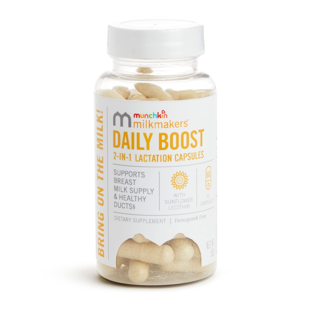 Munchkin® Milkmakers® Daily Boost 2-in-1 Borstvoedingssupplementen voor borstvoeding, borstvoeding en pompmoeders - Fenegriekvrij, 60 capsules