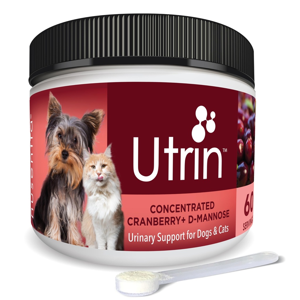 Nusentia UTRIN - Urinesteun voor katten en honden - Dual-Action Cranberry & D-Mannose - voor natuurlijke blaas gezondheid, incontinentie en terugkerende UTI, 60 porties