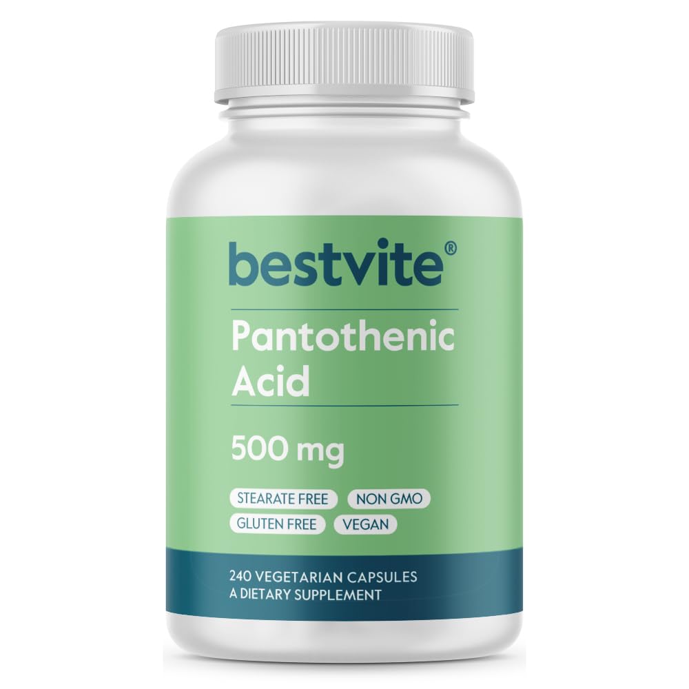 BESTVITE Pantothenic Acid 500mg (Vitamine B5)(240 Vegetarische Capsules) - No Stearates - No Gelatine - No Calcium Silicate - Vegan - Non Gmo - Glutenvrij