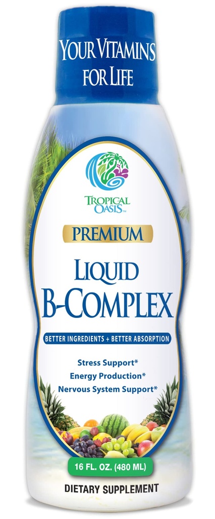 Premium Liquid B Complex Vitamin- Fast Absorbing Liquid B-Complex Supplement w/ all 8 B-vitaminen, PLUS energizing herbal blend w/ Ginseng, Ginkgo en Eleuthero Root - Vegan, NON-GMO - 16oz, 32 Serv