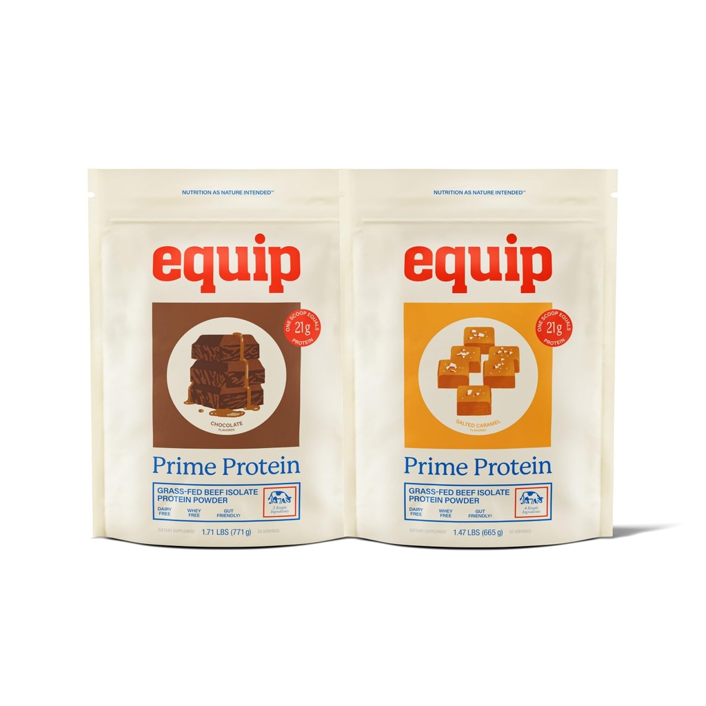 Equip Foods Prime Proteïne Poeder Chocolade en Prime Proteïne Poeder Gezouten Karamel
