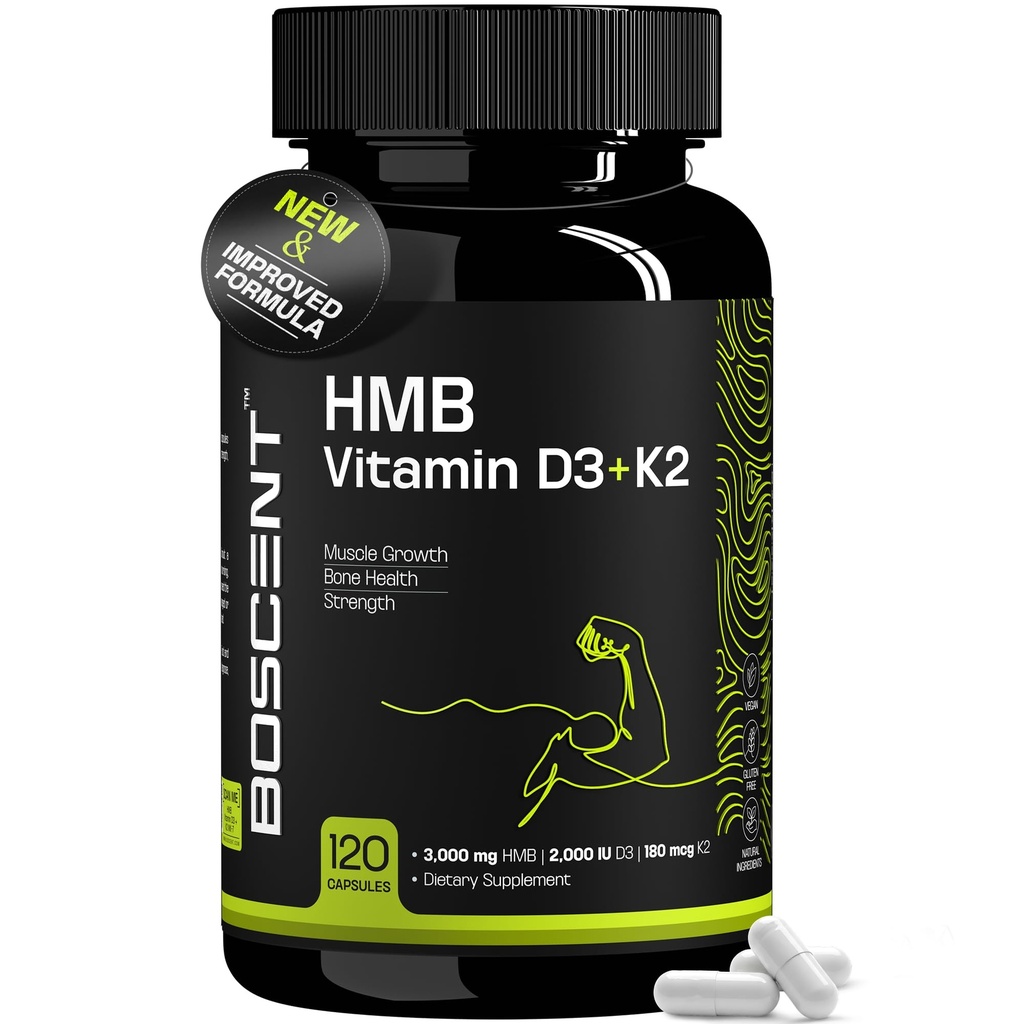 HMB en vitamine D3 Supplement 1.000 MG (180 Capsules) - HMB supplementen met 4.000 UI van D3 & Calcium - Spiergroei, sterkte en genezing - B-Hydroxy B-methylbutyraat Butyrate - Spier Builder voor mannen