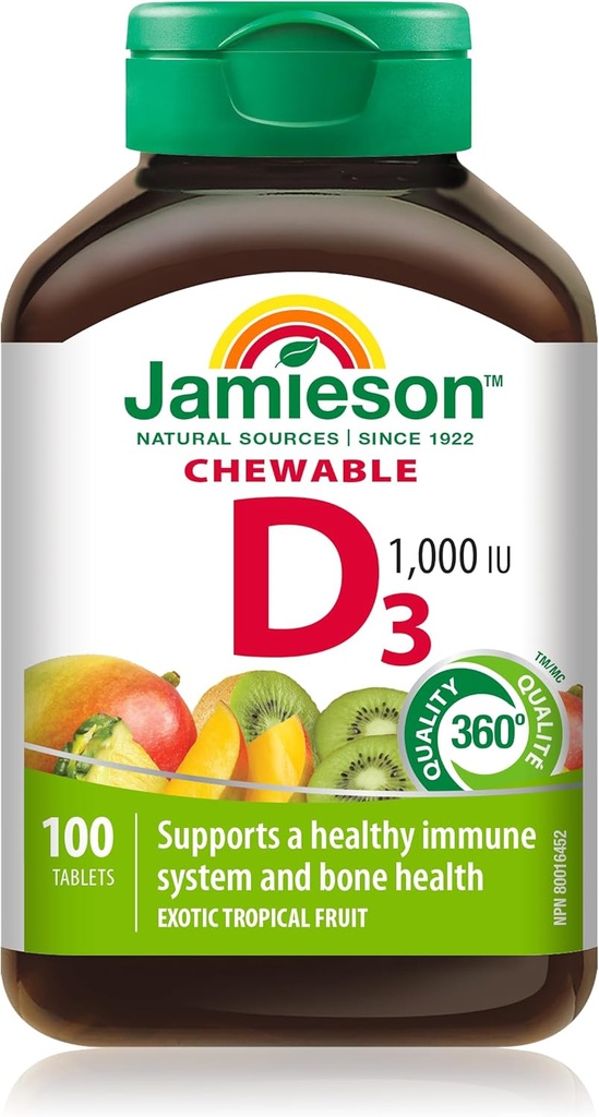 Jamieson Laboratories 1.000 LU Natuurlijke Tropische Smaak Kauwbare Vitamine, 100 Tel