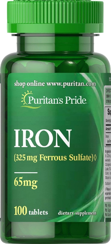 Puriteinen Pride Iron Ferrous Sulfate 65 Mg Tablets, 100 Tellen