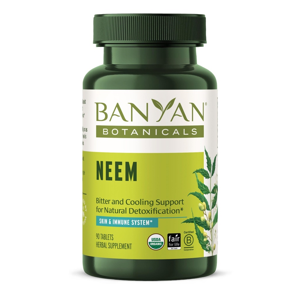 Banyan Botanicals Organic Neem Tablets – Systemic Detoxification & Cooling Skin Support – Purifying Azadirachta Indica for Skin & Immune Health – 90 Tablets – USDA Organic