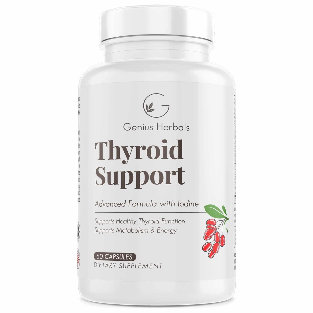 Schildklierondersteuning - Geavanceerde Formule met Jodium, Ondersteunt Metabolisme en Energie, Ondersteunt gezonde Schildklier. Non-GMO Thyroid Supplement - 60 capsules