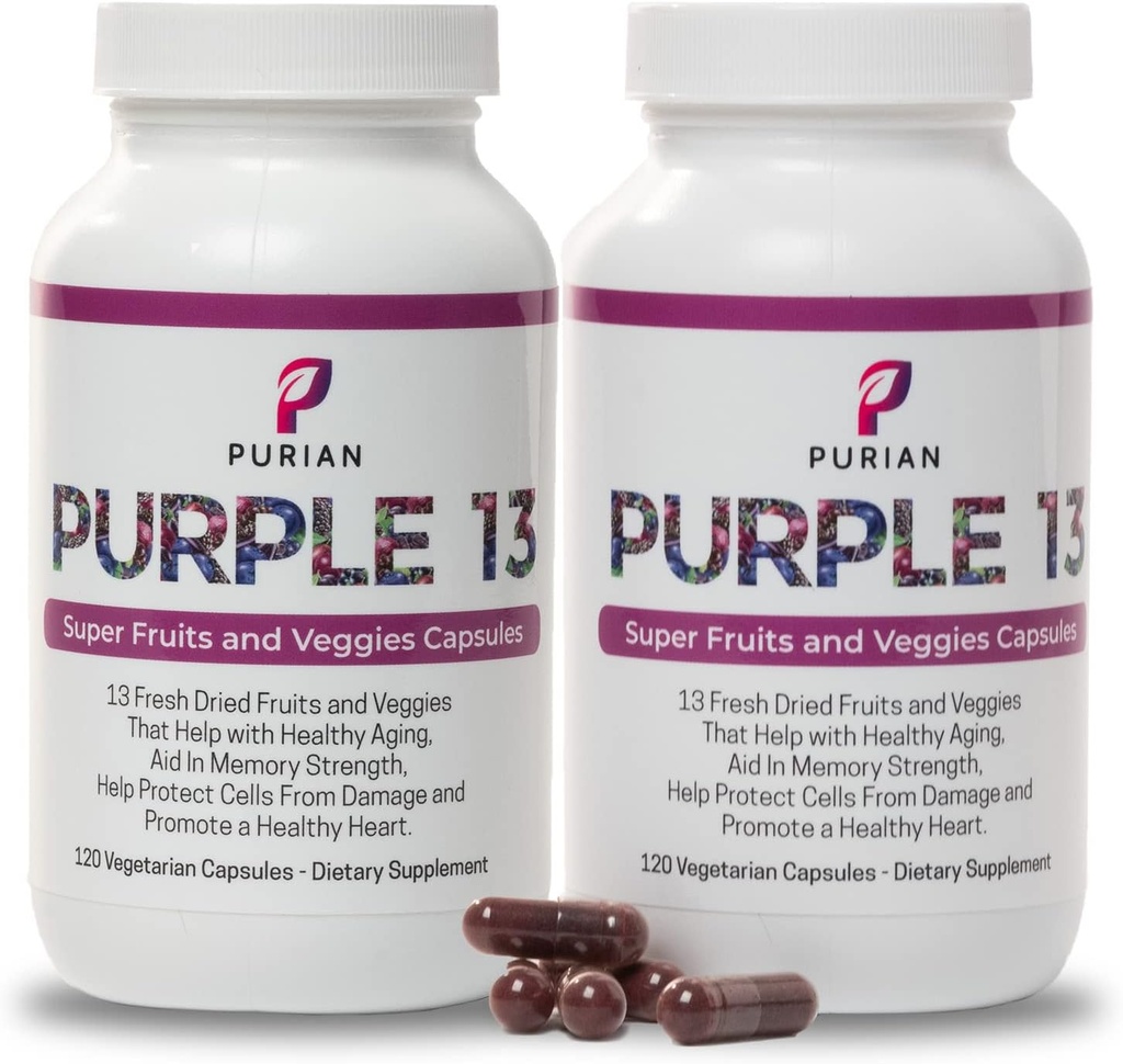 PURIAN Purple SuperFood Fruit en Veggie supplement Vers gedroogd paars fruit en plantaardige supplementen bevordert anti-aging, gezondheid van het hart, hulpmiddelen geheugen sterkte, 240 Vegetarische capsules, 2 Pack