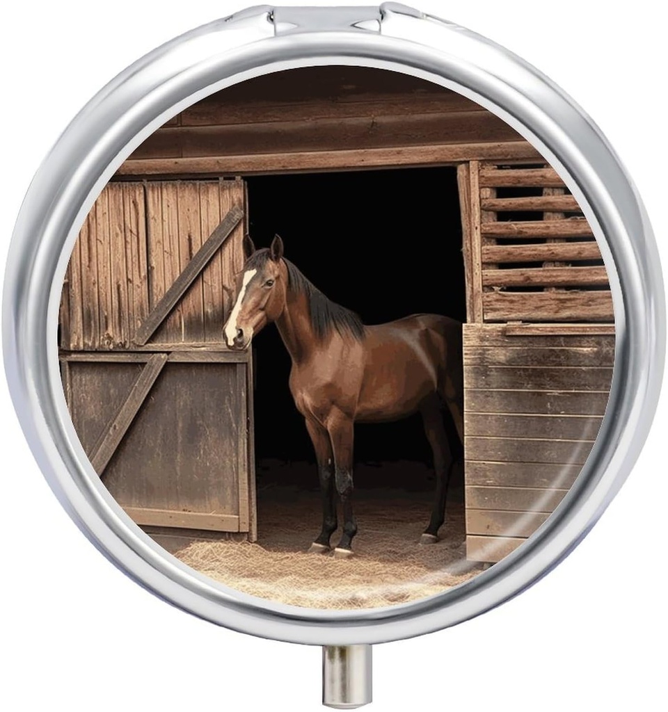 Ronde pil geval 3 Compartiment Barn Horse Pill Box Mini Medicine pil Organizer Portable Travel Pillbox voor Pocket Purse Metal Pill Container voor Vitaminen Visolie Supplementen