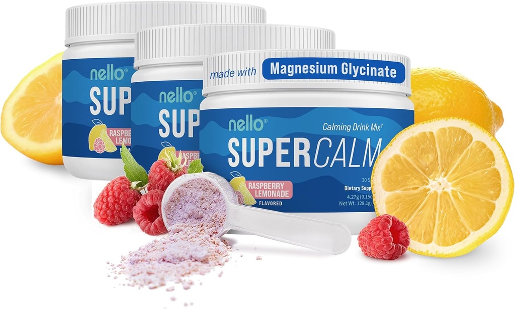 Nello Supercalm Drink Mix - Ashwagandha KSM 66, Magnesium Glycinate, L-Theanine, Vitamine D3 - Ashwagandha Root Extract, Magnesium & L-Theanine Supplement - (30 porties) - 3 verpakkingen