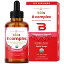 NutraChamps Vitamine B Complex for Kids, B1, B2, B3, B6, B7, B9 & Methyl B12, Kids B Complex Liquid Drops Supplement, Energy, Focus, Metabolisme, Natural Berry, 120 Servings, 4 maand levering