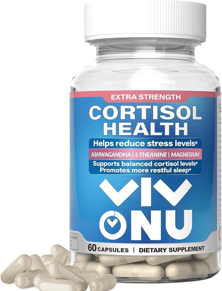 VivoNu Cortisol Health - Helps Sustain Healthy Energy, Balanced Cortisol Response, Relaxation & Deep Sleep - Ashwagandha | L-Theaine | Magnesium - Non-GMO – 60 Capsules