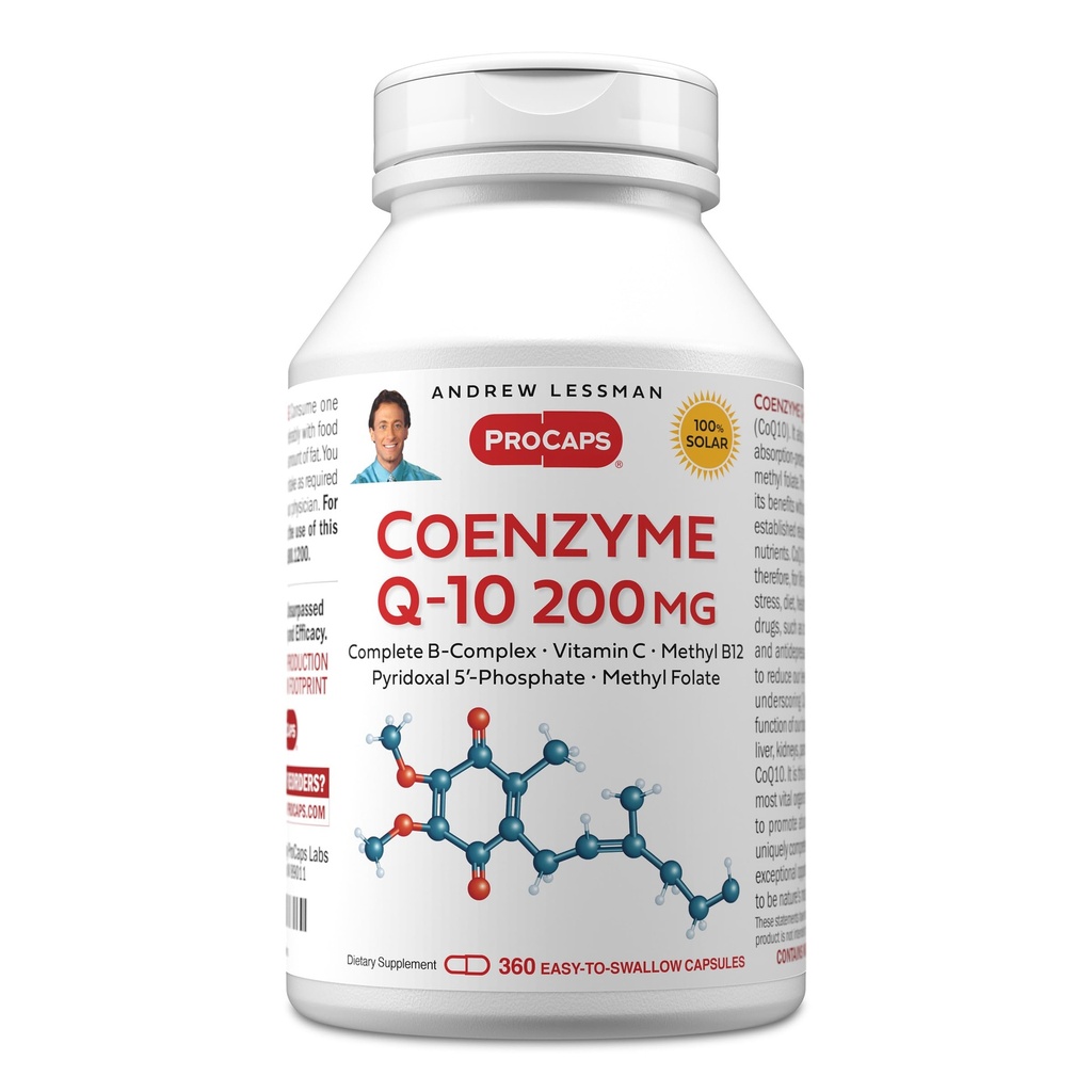 ANDREW LESSMAN Co-enzym Q-10 200 mg 360 Capsules - Essentieel voor energieproductie en optimale belangrijkste orgaanfunctie, anti-oxidant ondersteuning, uitgeput door veroudering, Plus B-complex. Gemakkelijk te slikken capsules