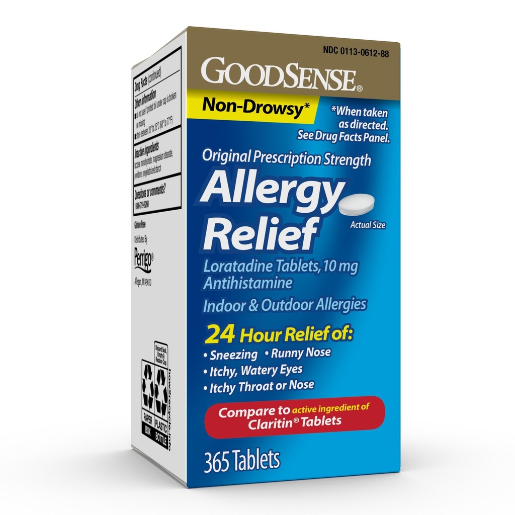 GoodSense Allergie Relief Loratadine Tablets 10 mg, Antihistamine, Allergie Geneeskunde voor 24 uur Allergie Relief, 365 Tel.