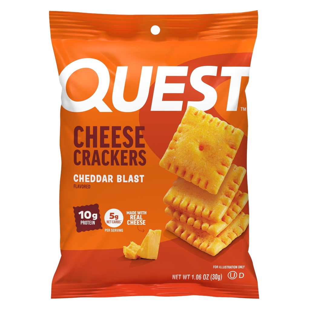 Quest Nutrition Cheese Crackers, Cheddar Blast, 10g Proteïne, 5g Net Carbs, 1g Suiker, Gemaakt met echte kaas, 12 Packs (1.06 oz zakken)
