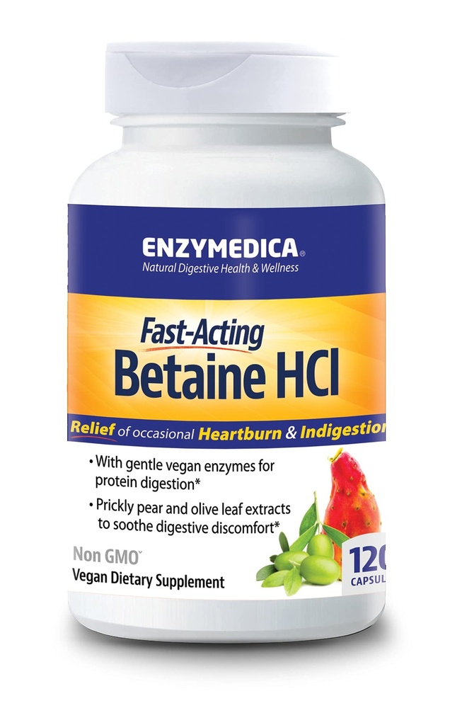 Enzymedica, Betaine HCl, Occasional Heartburn en Indigestie Ondersteuning, 120 capsules