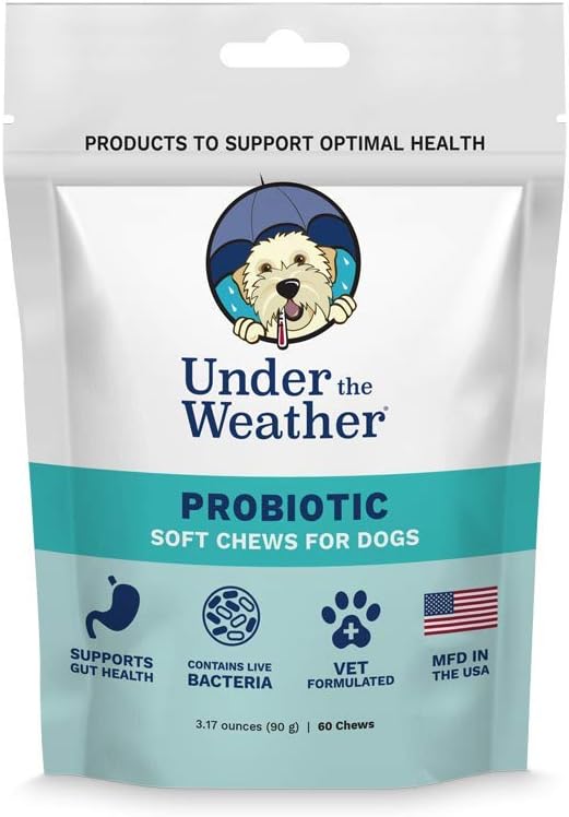 Onder de Weather Pet Zachte Honden Kauw Supplementen voor Kalmeren en Probiotica Ondersteunt Ontspanning en Normale Emotionele Evenwicht bij Honden (Probiotica, 60 Tel)