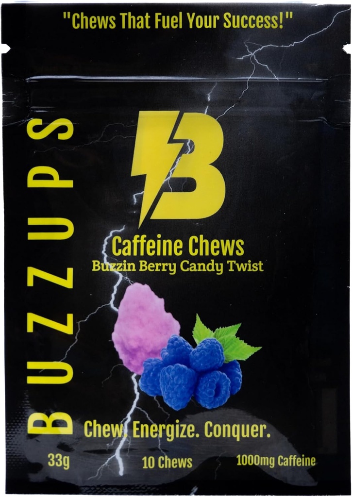 BuzzUps Cafeïne Gummies 100mg Cafeïne per Gummy, Buzzin Berry Twist Flavor, 1000mg Totaal per Pack, Energie Supplement voor Running, Fietsen, Gaming, Endurance Sport (30 Gummies, 3-Pack)