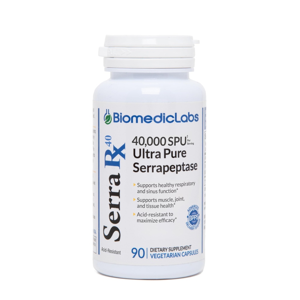 Serra-RX 40.000 SPU Serrapeptase - Acid-Resistant Proteolytische Systemische Enzyme, Non-GMO, Glutenvrij, Veganistisch, 90 Veg Capsules