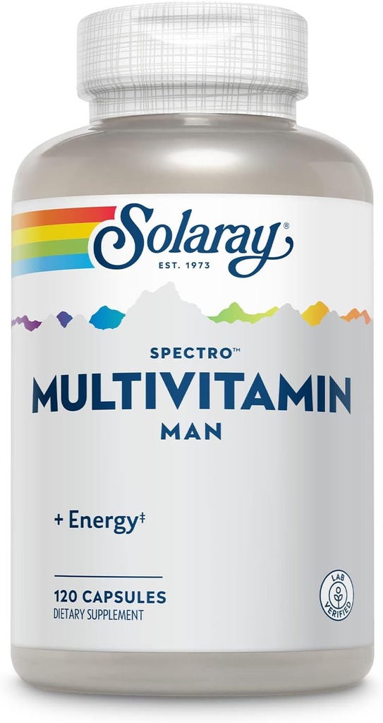 SOLARAY Spectro Multivitamine voor mannen, Mannen Multivitamine voor energie en algemene wellness met Saw Palmetto, Pompoenzaad, Digestieve Enzymen, en meer, 60-dagen garantie, 30 porties, 120 capsules