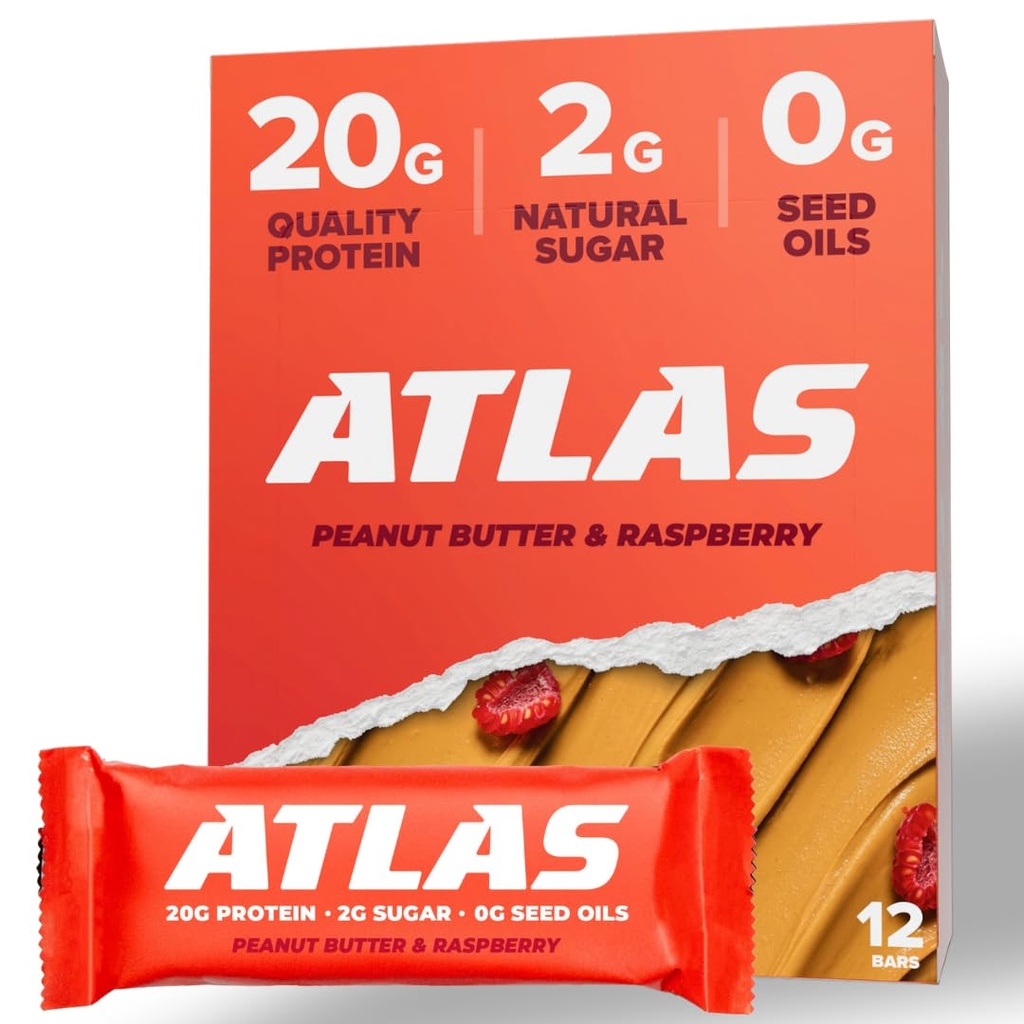 Atlas Proteine Bar, 20g Proteïne, 1g Suiker, Clean Ingrediënten, Glutenvrij (Chocolade Variëteit, 12 Tellen (verpakking 1))