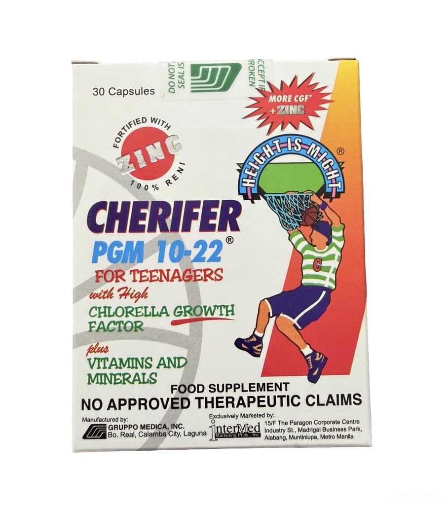 Cherifer PGM 10-22 Capsules met zink voor tieners met Chlorella Growth Factor en Taurine 30 Capsules