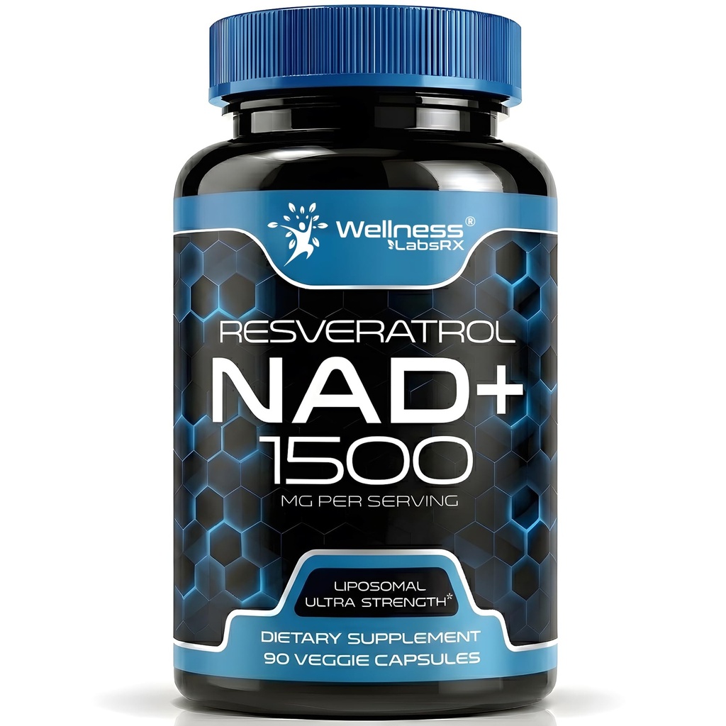 WELNESS LABSRX NAD Supplement, 1500mg - USA Made Liposomal NAD+ Supplement met Resveratrol, NAD Plus Boosting - Ondersteuning Cellular Health, Uithoudingsvermogen en gezonde veroudering - Ultra sterkte Capsules