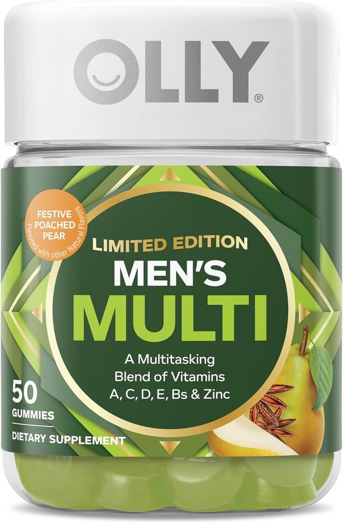 OLLY Men's Multi, Vitaminen A, C, D, E, B, Zink, Limited Edition, Feestelijke Poached Cider - 50ct