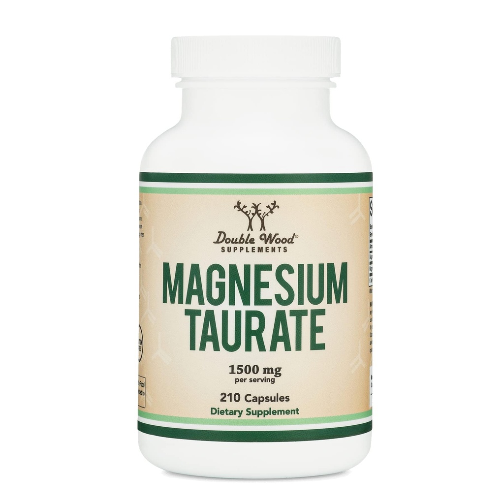 Magnesium Taurate Supplement voor cardiovasculaire gezondheid Boost Magnesium niveaus (1.500mg per portie, 210 Vegan Capsules) Non-GMO, Glutenvrij, door Double Wood Supplementen
