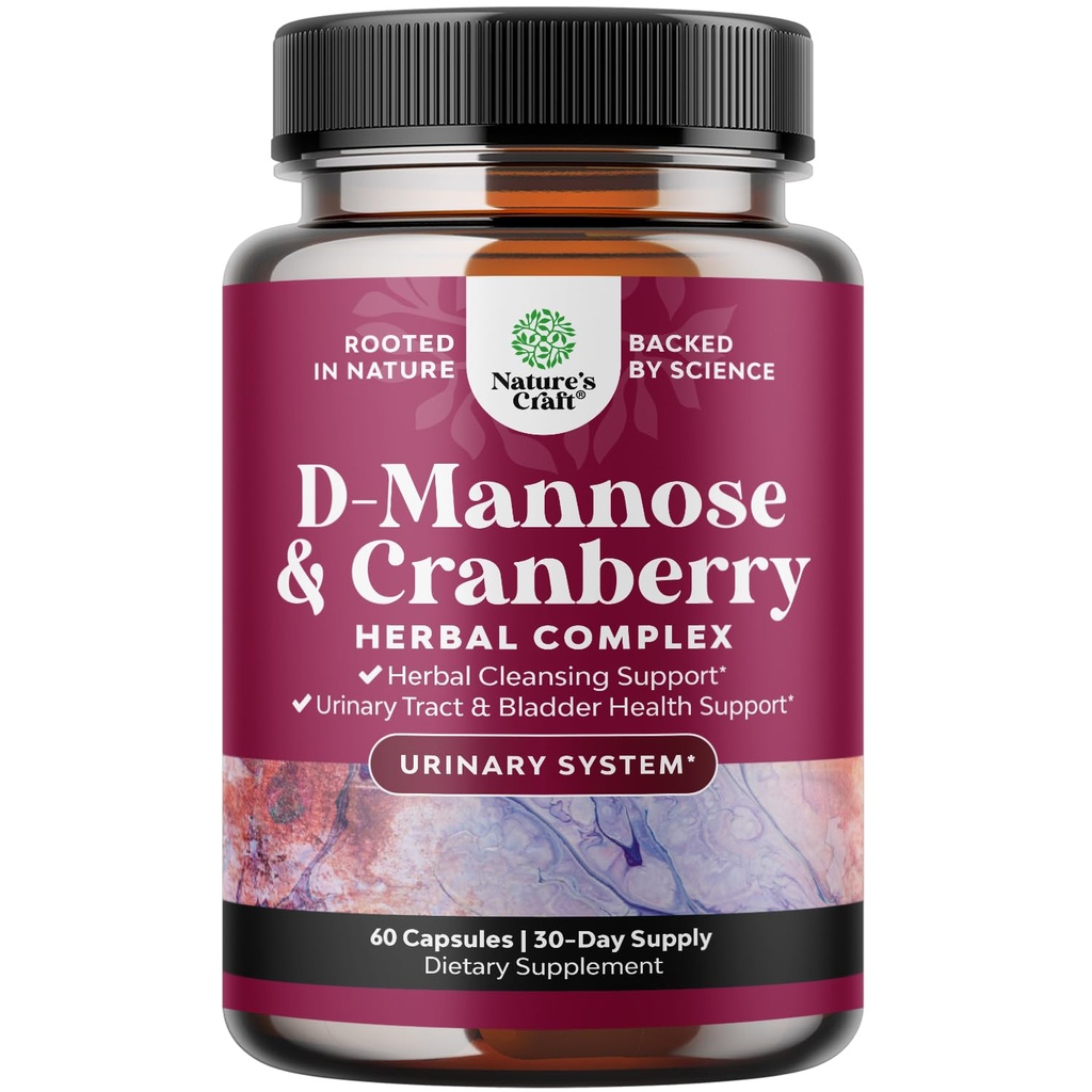 D Mannose met Cranberry Supplement - Potent D Mannose 1000mg Capsules for Nieren Defense Support & Cleanse and Urinary Tract Health for Women & Men - Bladder Health Supplement for Adults - 60 Tel.